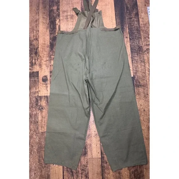 Vintage US Navy Bib Overalls‎ Pants Dungarees Olive Green Cotton Talon Zipper L
